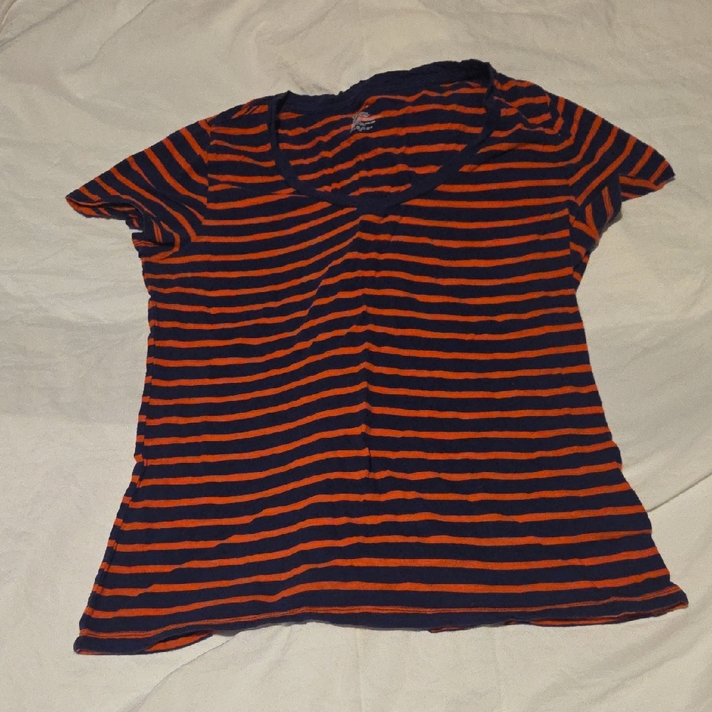 GAP Kids Navy and Orange Striped Short Sleeve Tee